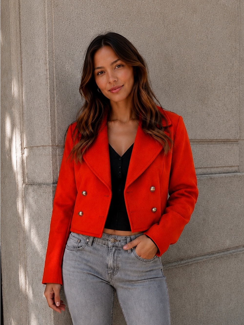 Orange Cropped Peacoat Jacket